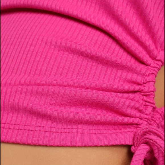 Feeling Lucky Magenta Drawstring Ruched Cutout Long Sleeve Top-LULU's NWT - Picture 3 of 7